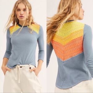 We The Free Blue and Orange Chevron Long Sleeve Top